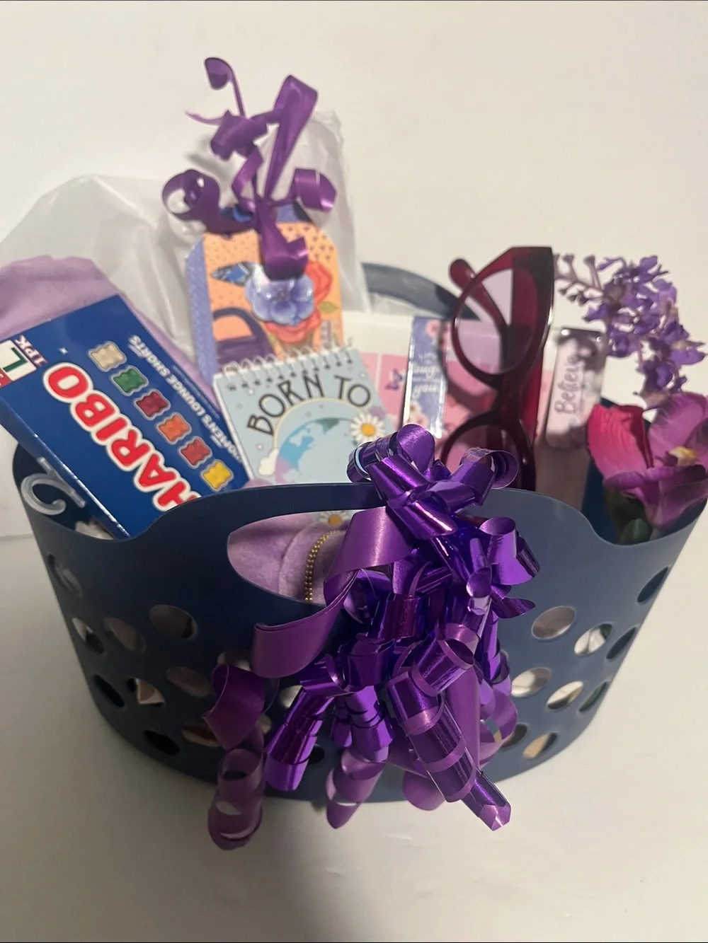 Nwt Purple Gift Basket w/loungewear Sunglasses & Accessories - Home Decor Gifts